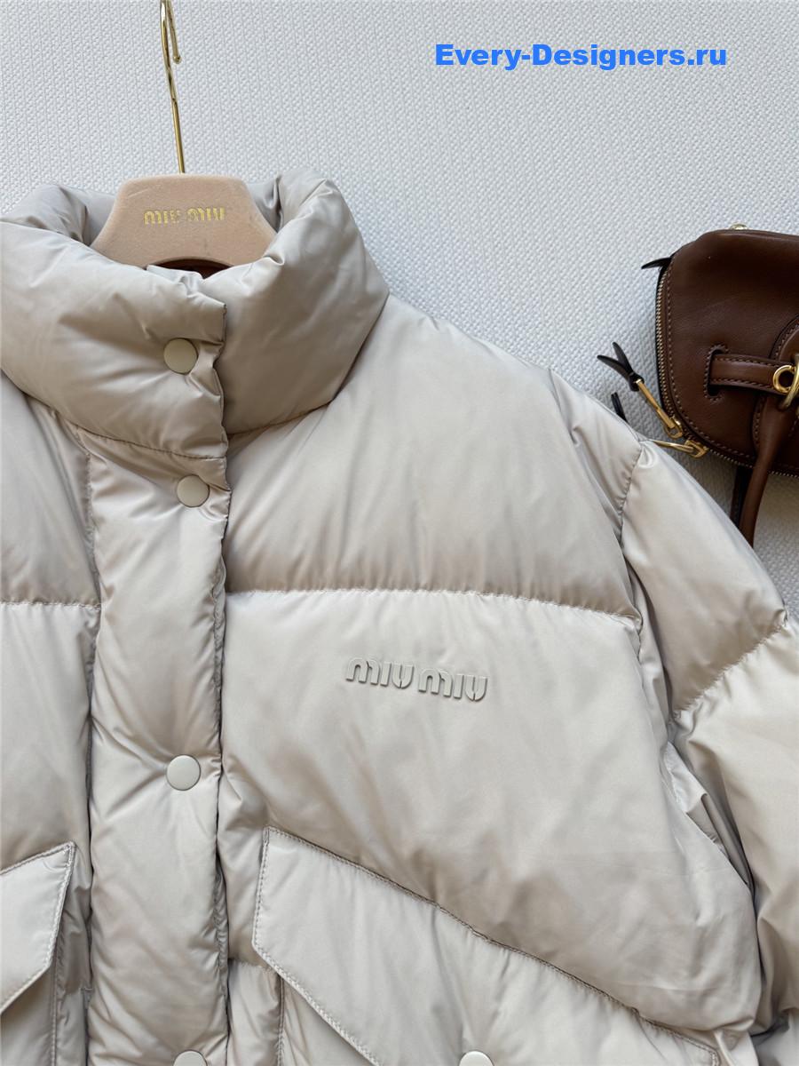 Miu Miu Sand Beige Technical Pongé Down Jacket