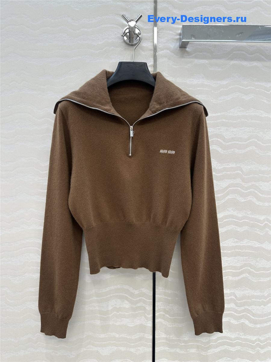 Miu Miu Dark Brown  Cashmere Half-zipper Sweater
