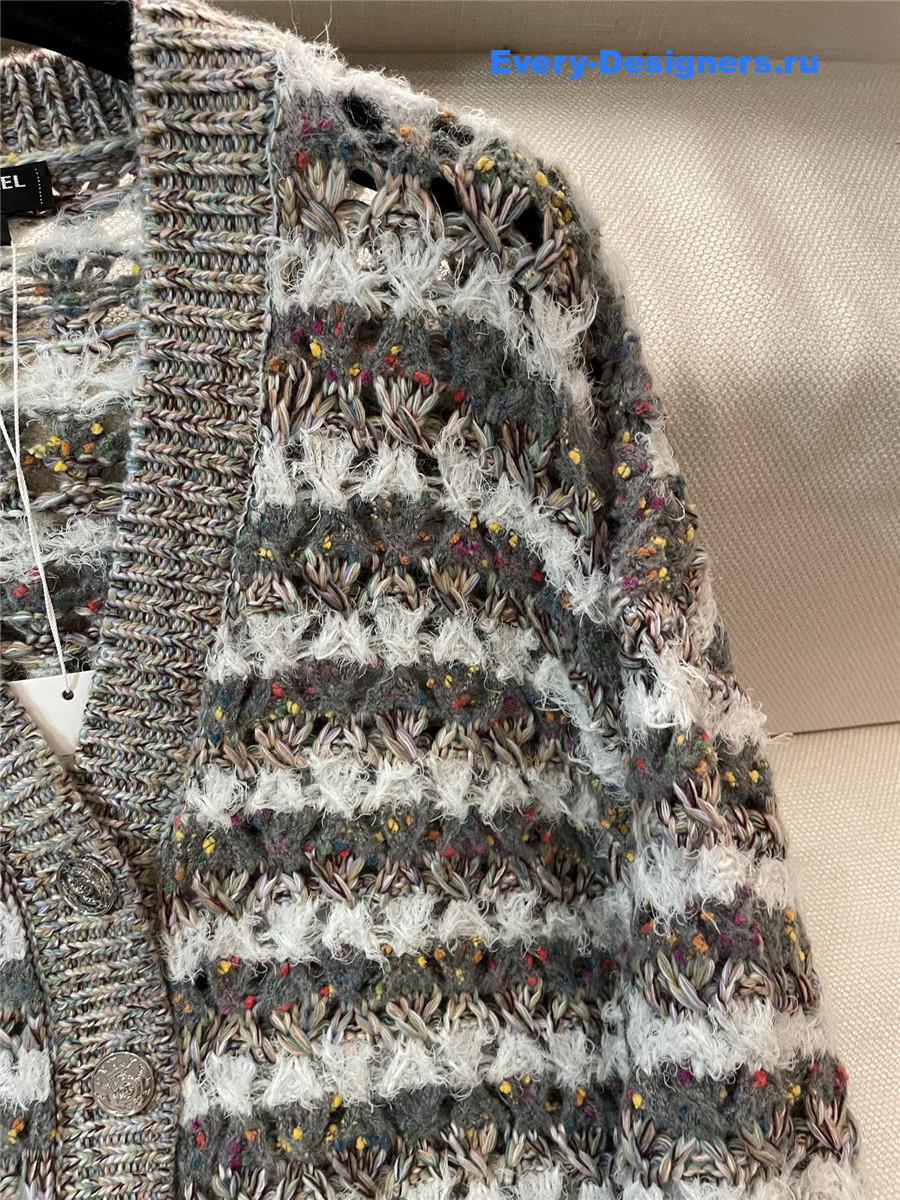 Ch**el v-neck colorful striped knitted cardigan