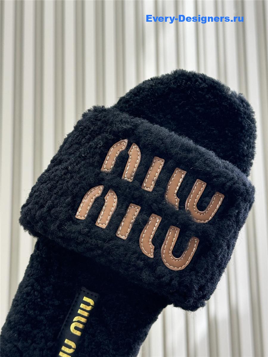 Miu Miu Black Wool Slippers