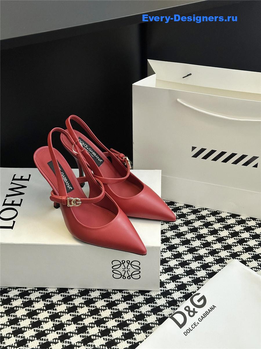 Dolce & Gabbana Embellished burgundy leather slingback pumps