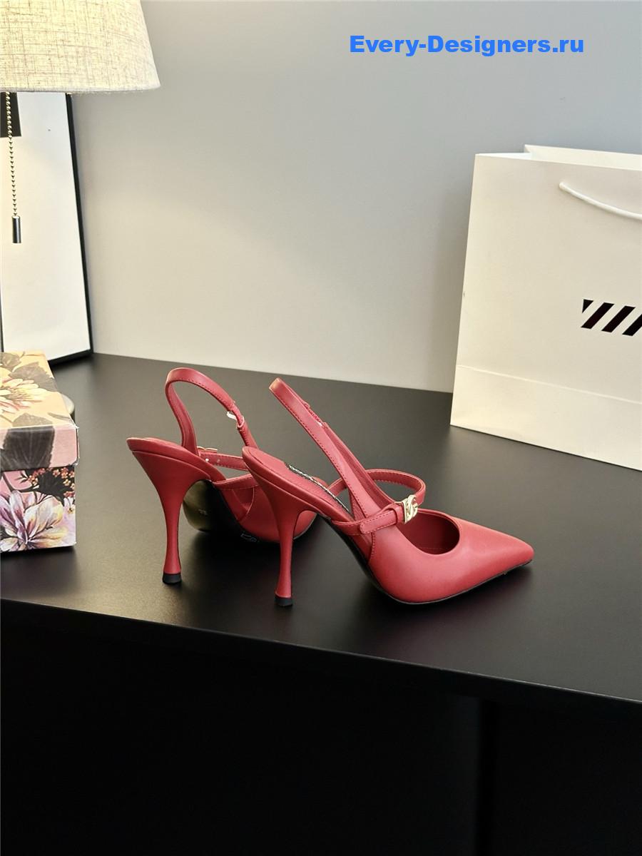 Dolce & Gabbana Embellished burgundy leather slingback pumps