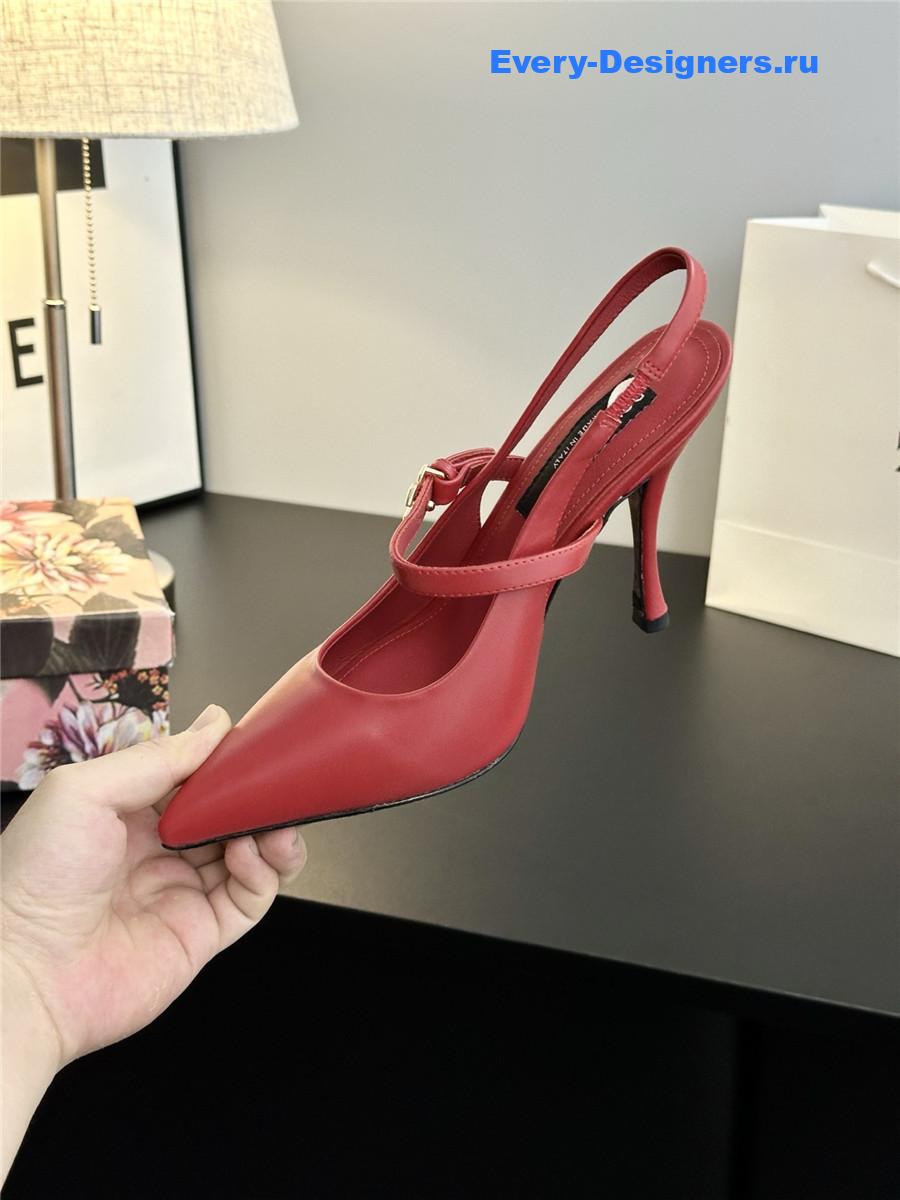 Dolce & Gabbana Embellished burgundy leather slingback pumps