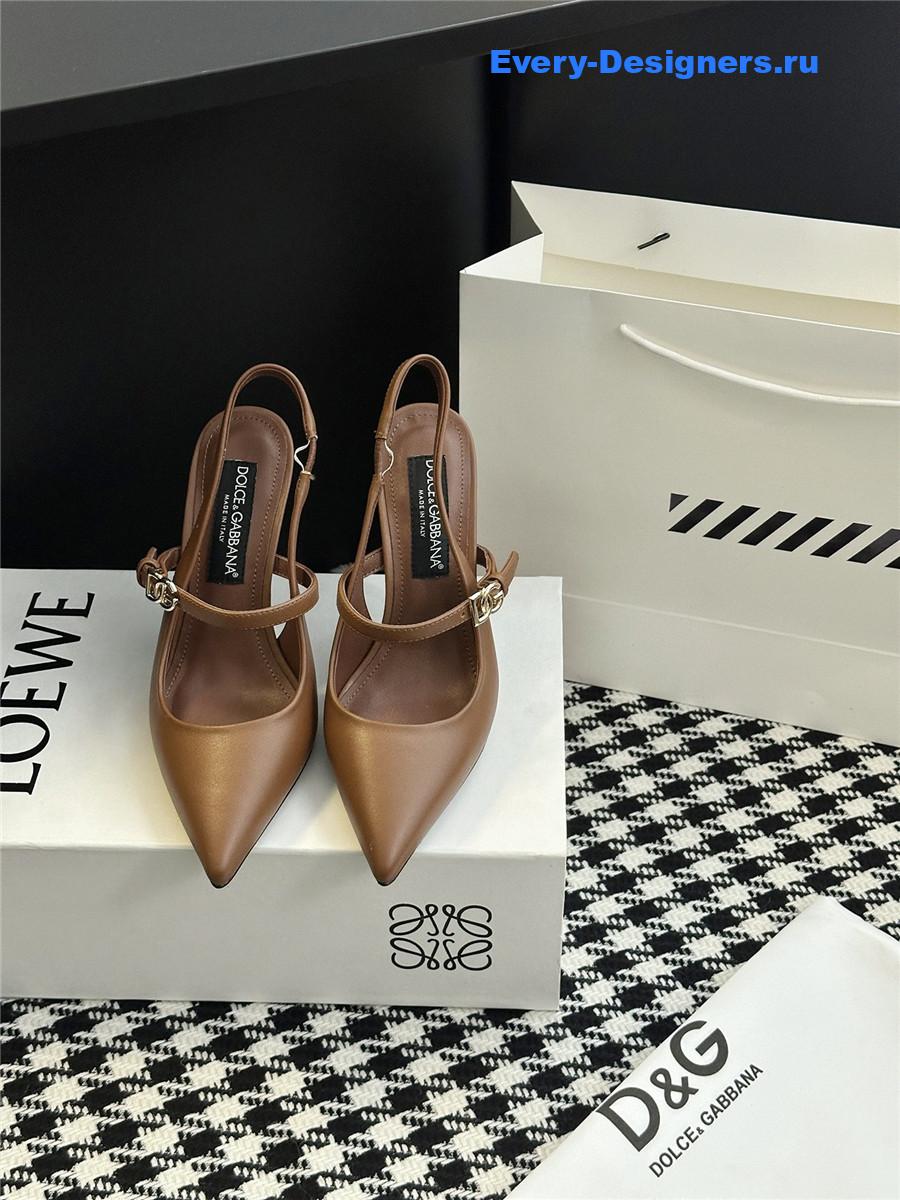 Dolce & Gabbana Embellished Beige Leather Slingback Pumps