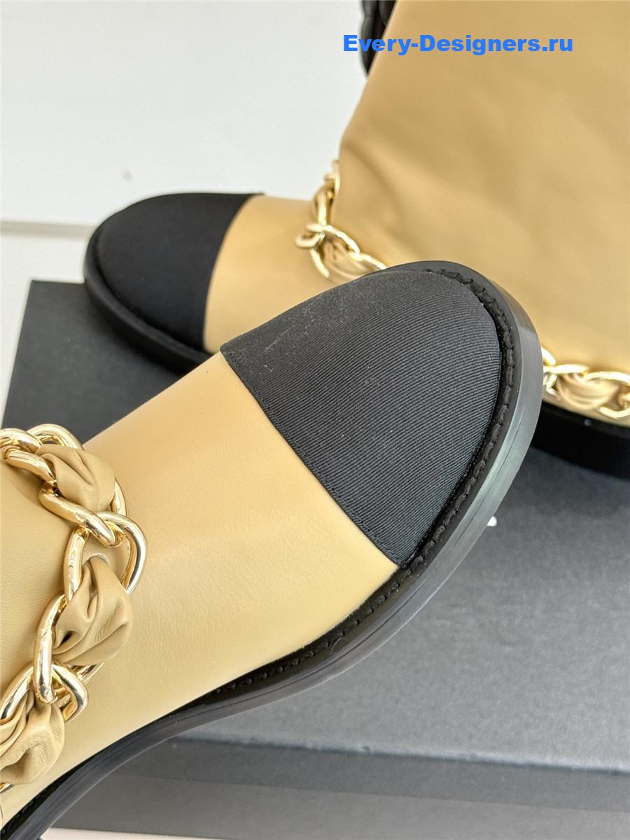 Ch**el beige leather black cap toe chain boots