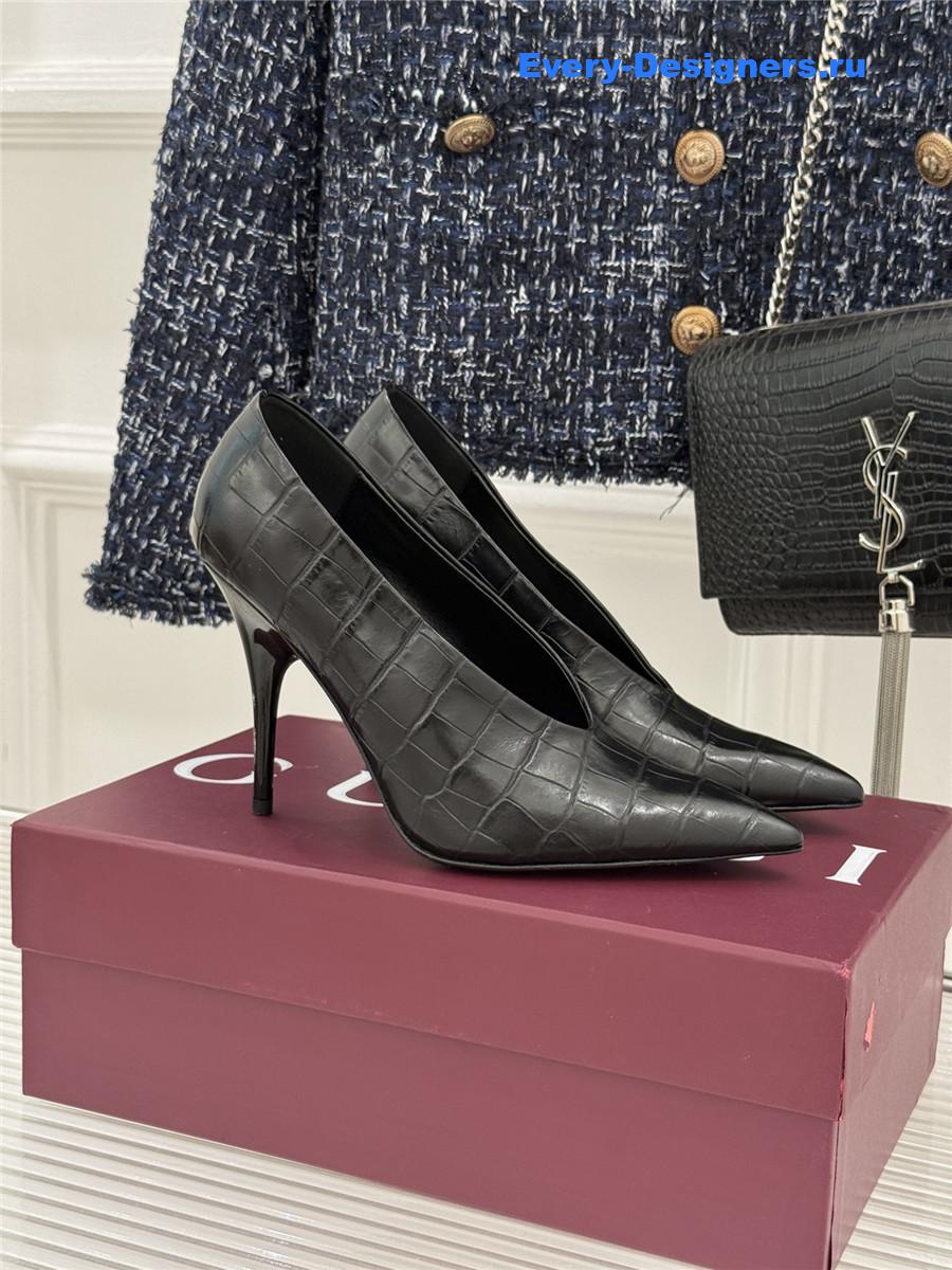 Gvc*1 black croc-embossed leather mule pumps