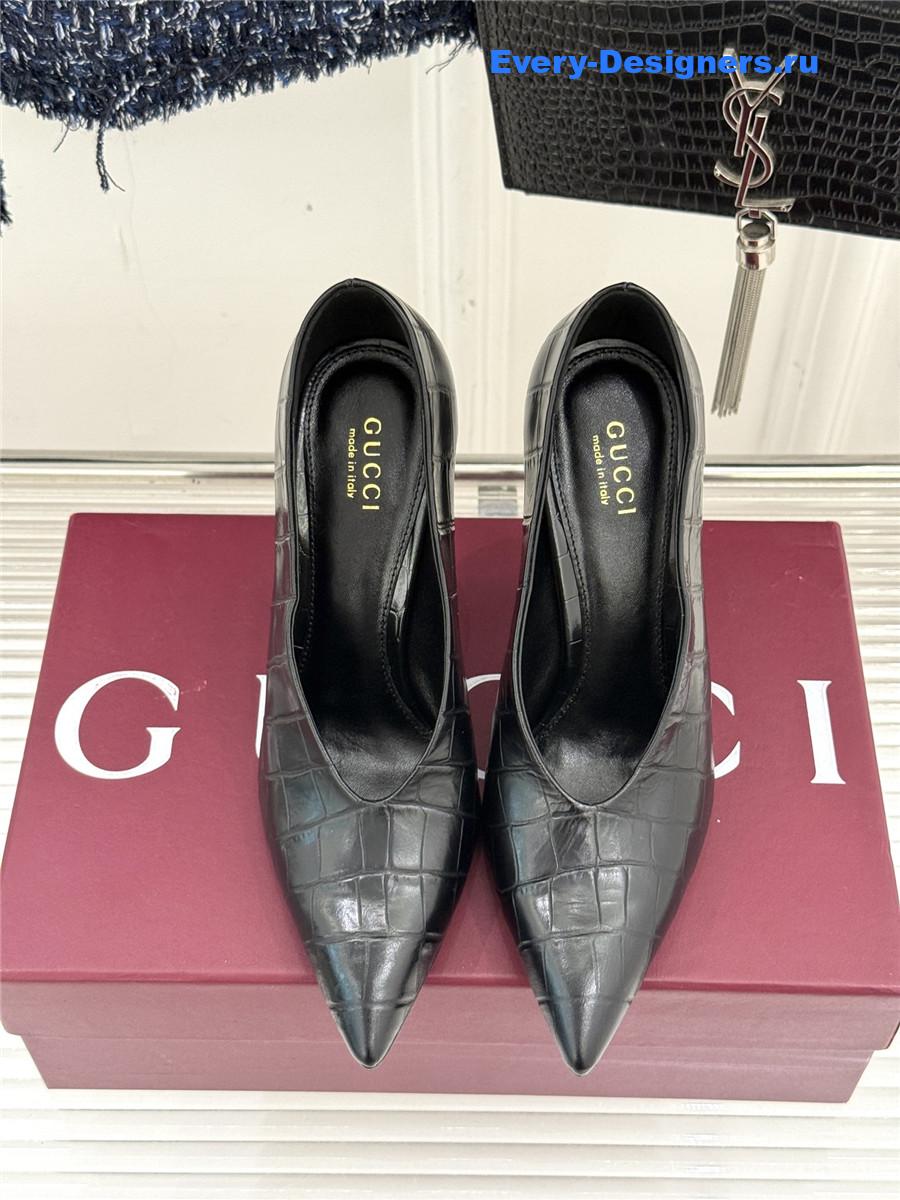 Gvc*1 black croc-embossed leather mule pumps