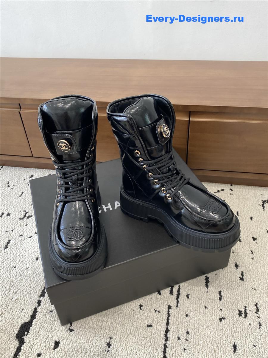 Ch**el black platform cowhide ankle boots