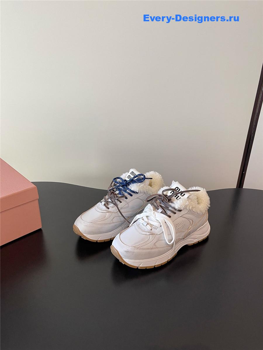 Miu Miu White Platform Wool Sneakers