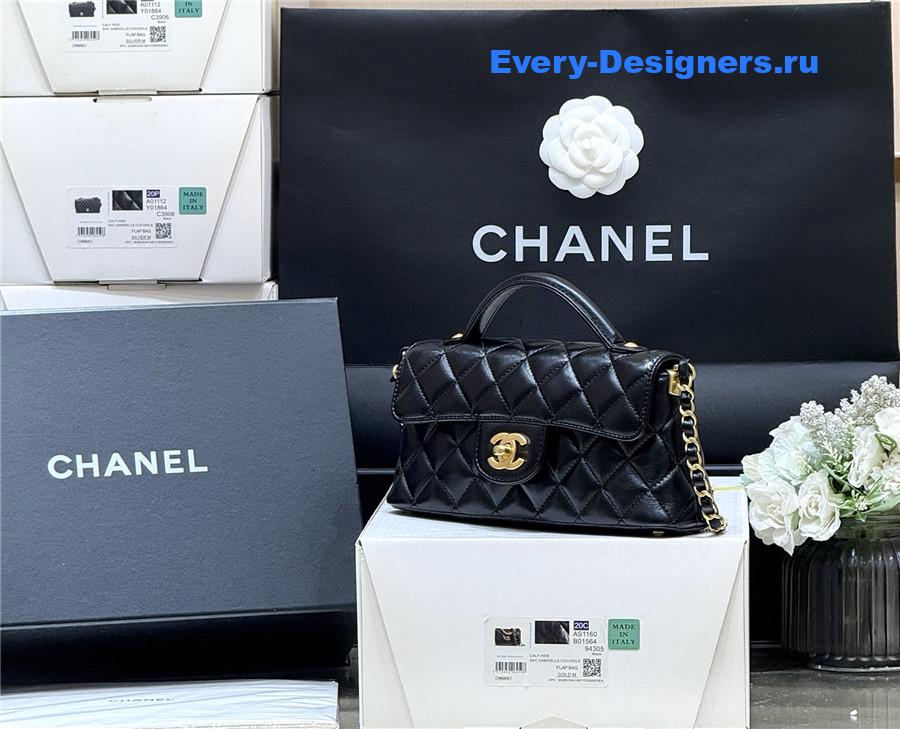 Ch**el black lambskin top handle flap bag