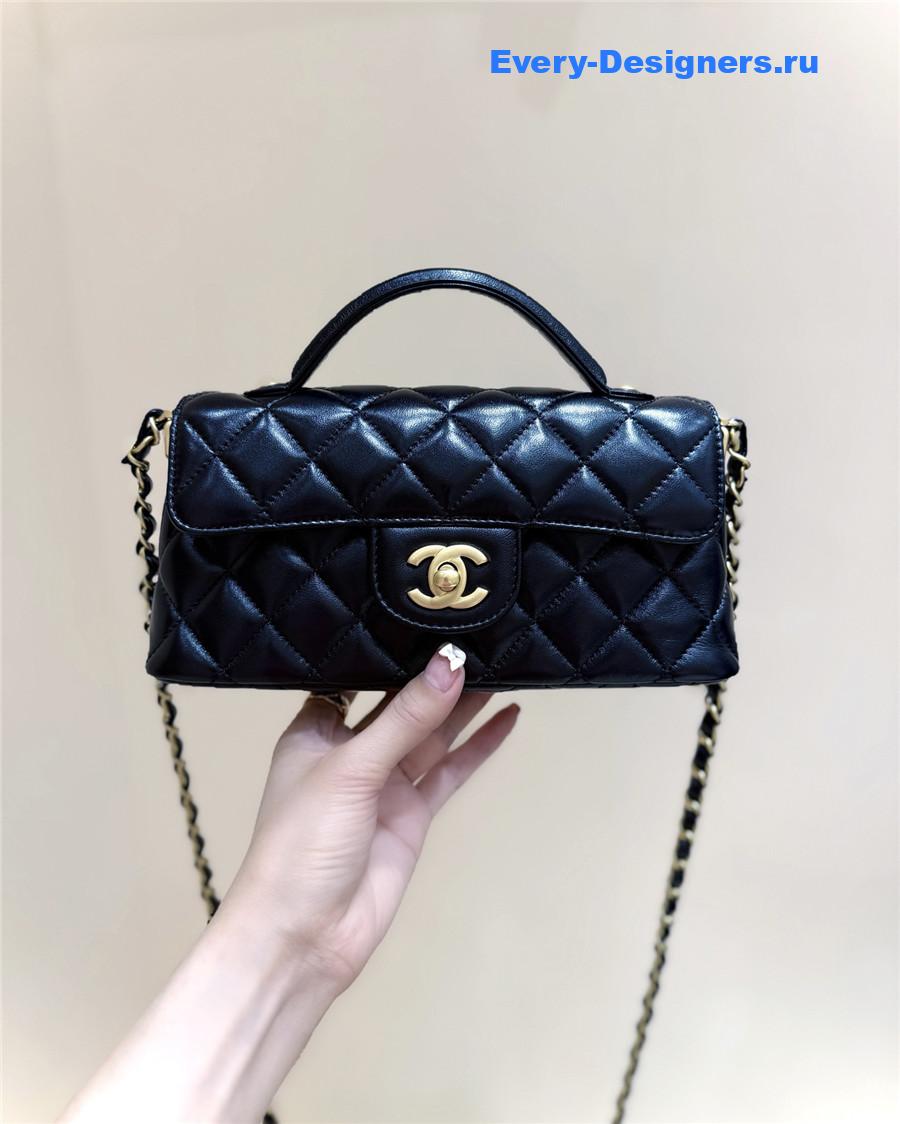 Ch**el black lambskin top handle flap bag