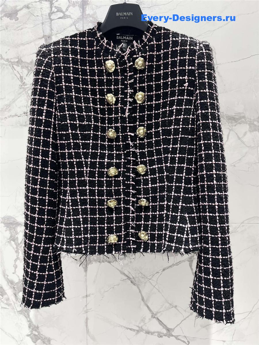 Balmain Woven Black and Pink Tweed Jacket
