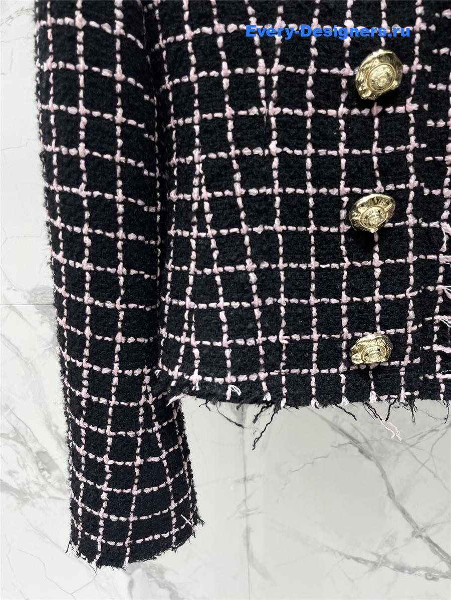 Balmain Woven Black and Pink Tweed Jacket