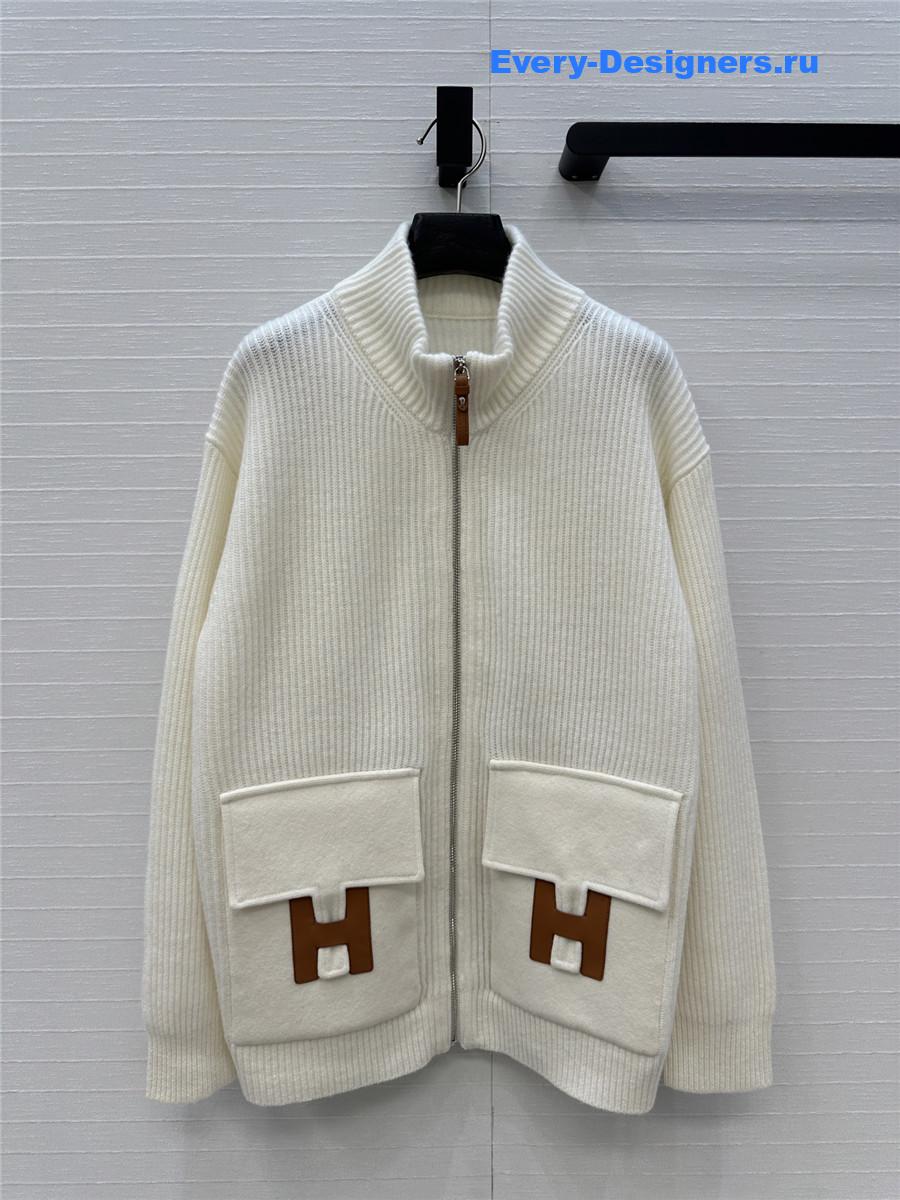 H**me5 cardigan zip winter white sweater