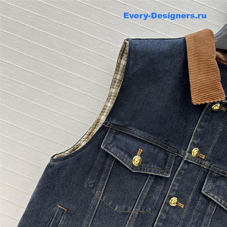 Miu Miu Navy Flocked Denim And Velvet Vest