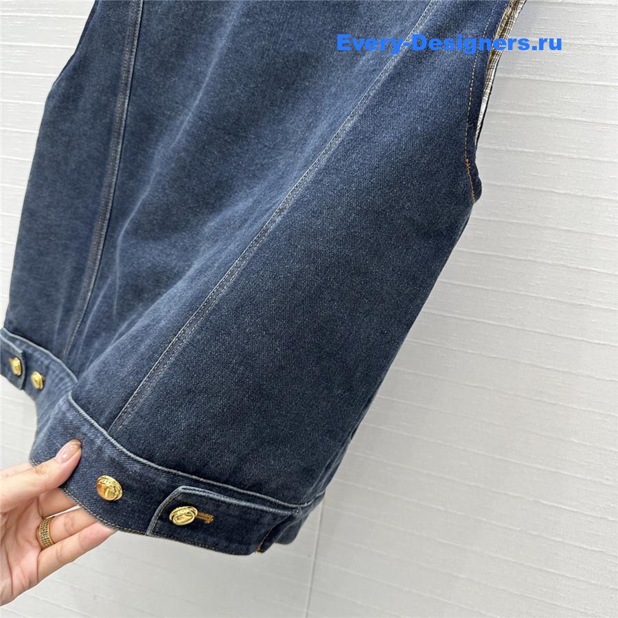 Miu Miu Navy Flocked Denim And Velvet Vest