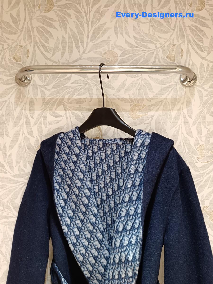 D10r navy blue oblique print hooded coat