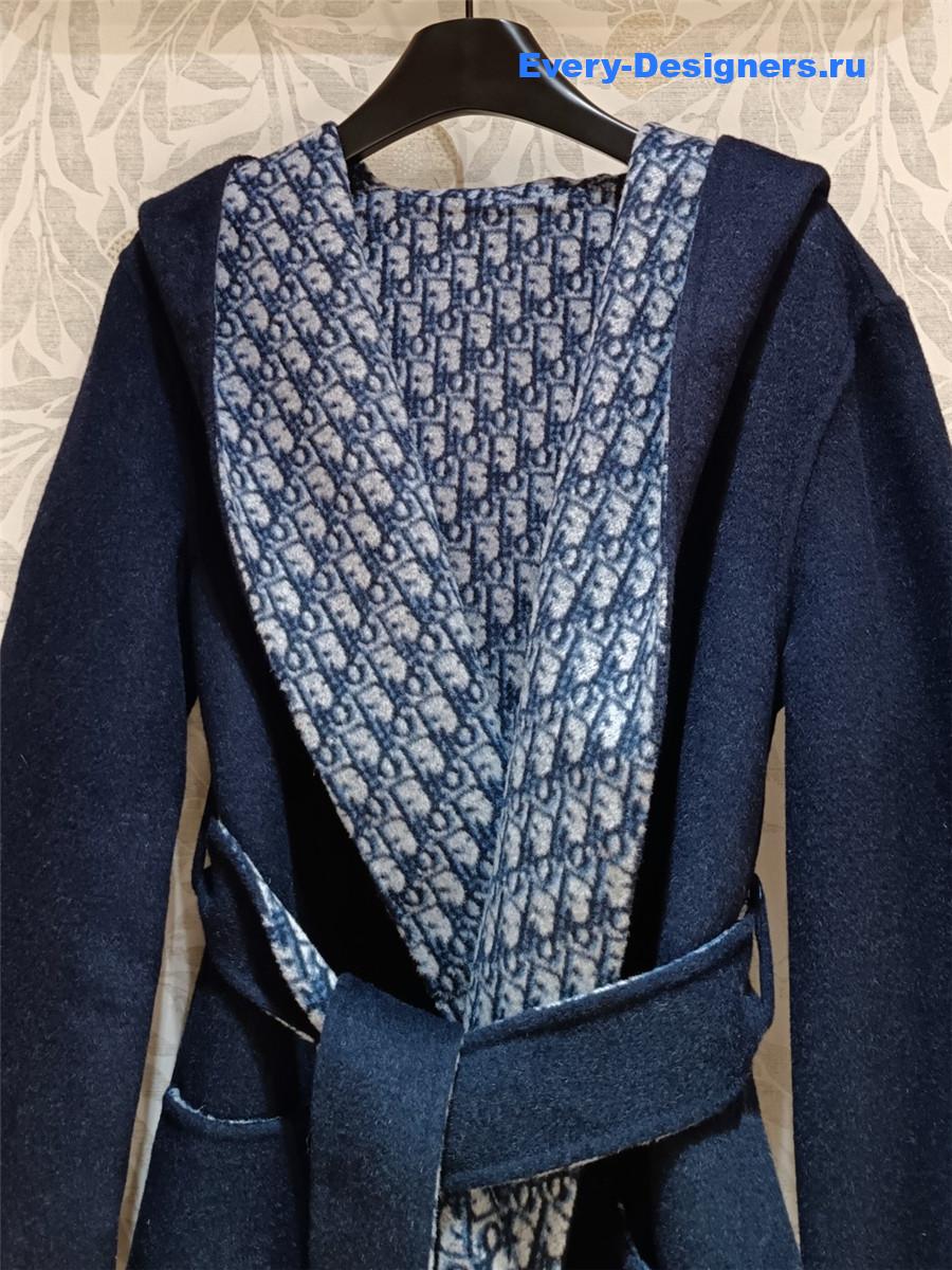 D10r navy blue oblique print hooded coat