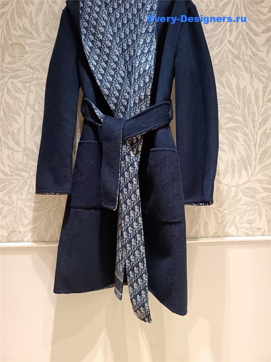 D10r navy blue oblique print hooded coat