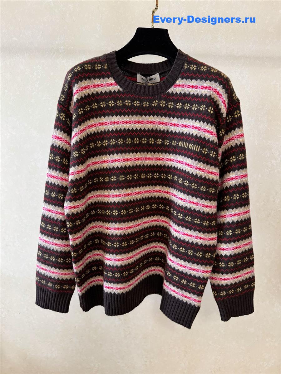 Miu Miu Striped Cotton Polo Shirt Sweaters