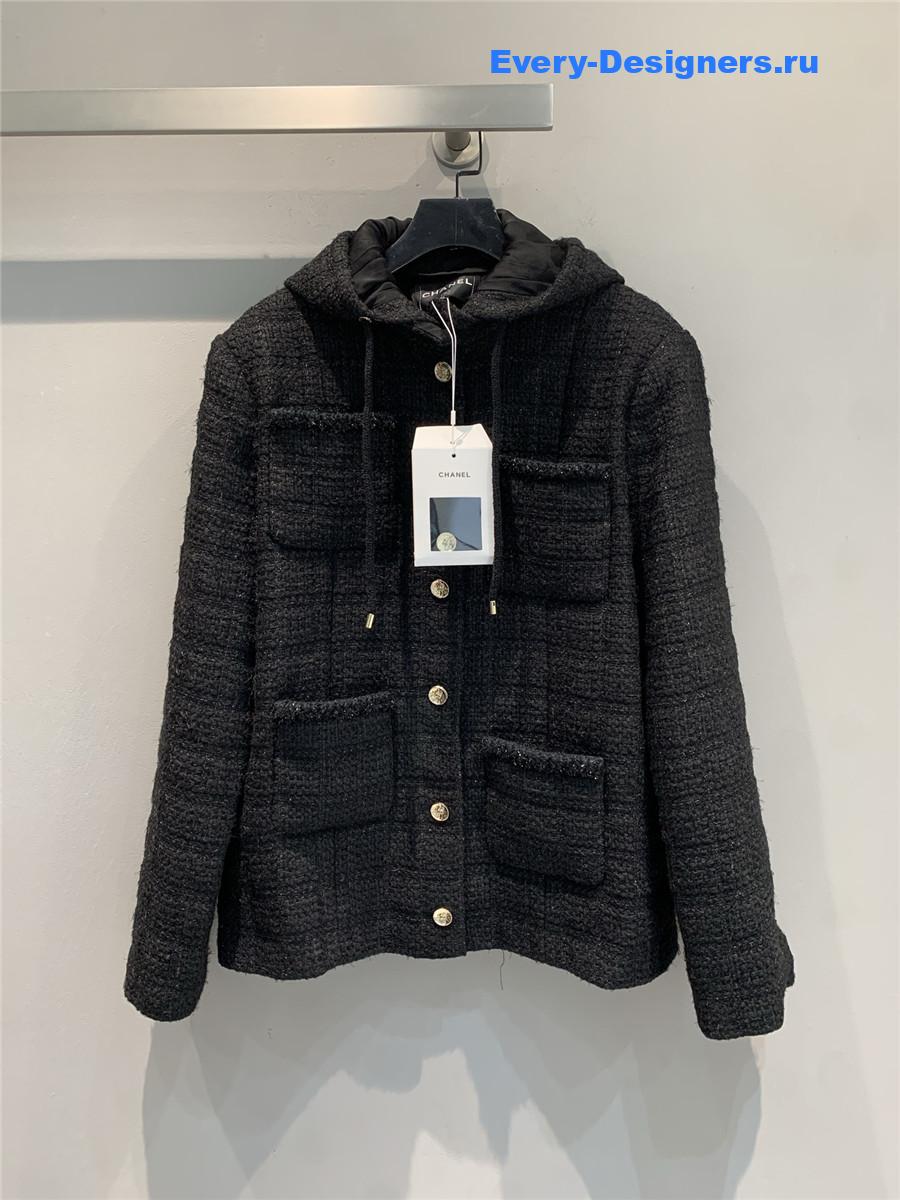 Ch**el black tweed hooded jacket