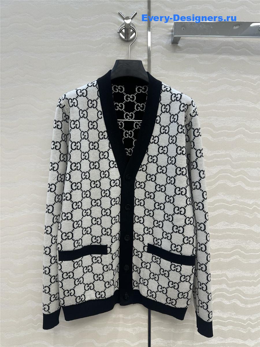 Gvc*1 reversible logo-jacquard wool-blend cardigan