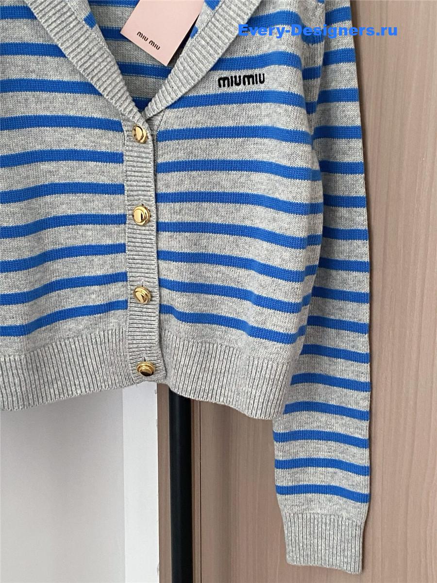 Miu Miu Blue And Gray Striped Cardigan