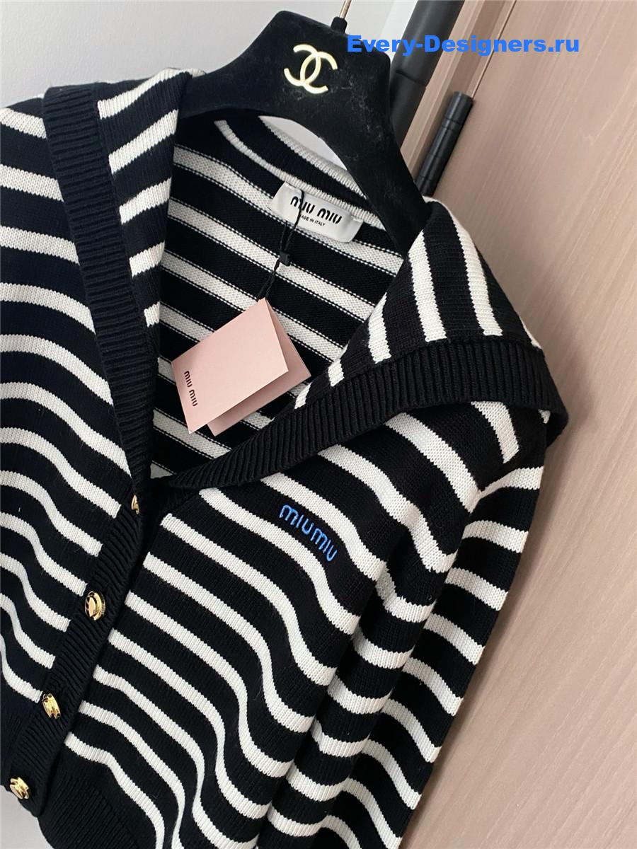 Miu Miu Black And White Striped Cardigan