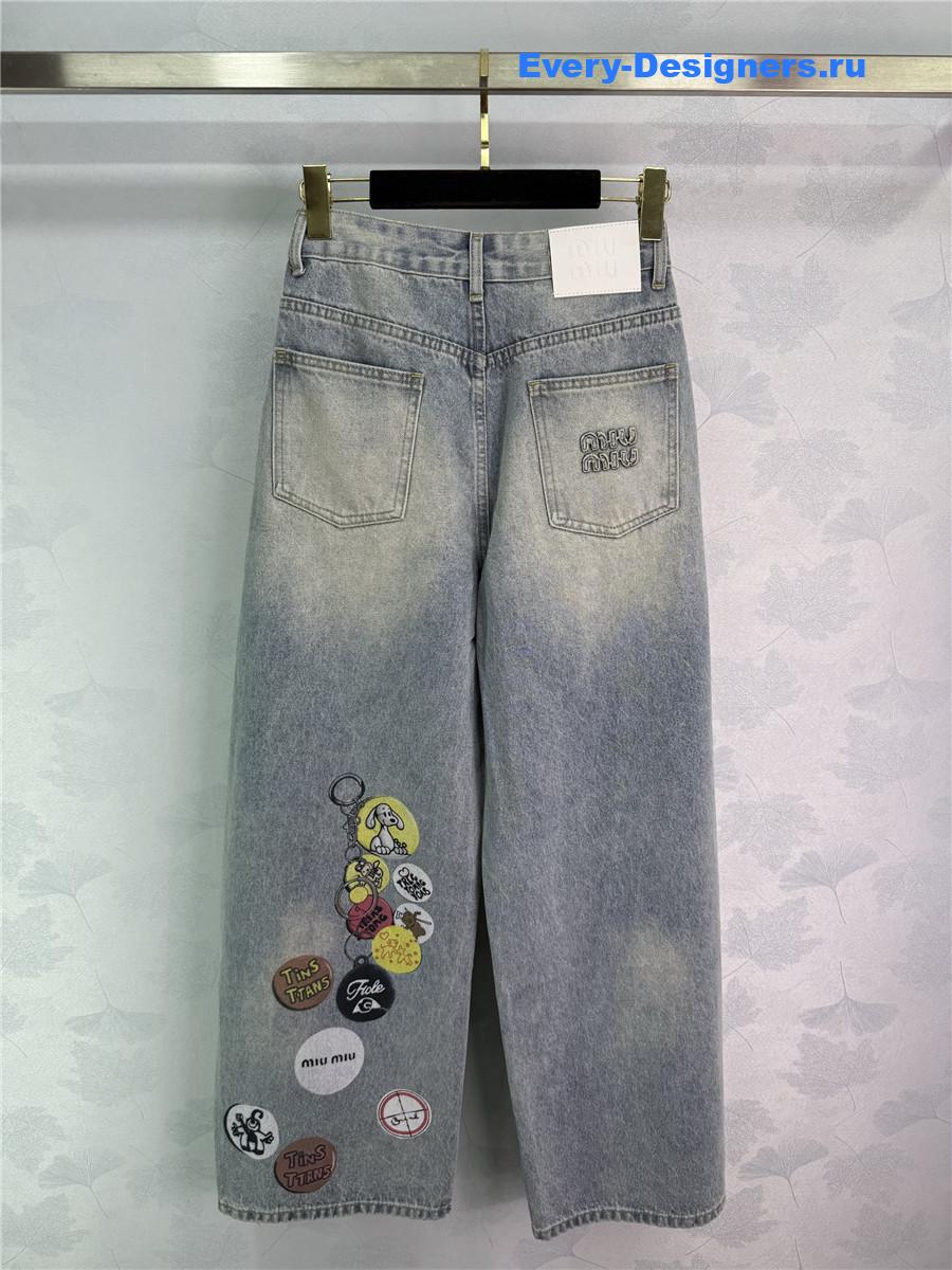 Miu Miu Badge Scimitar Wide-leg Jeans