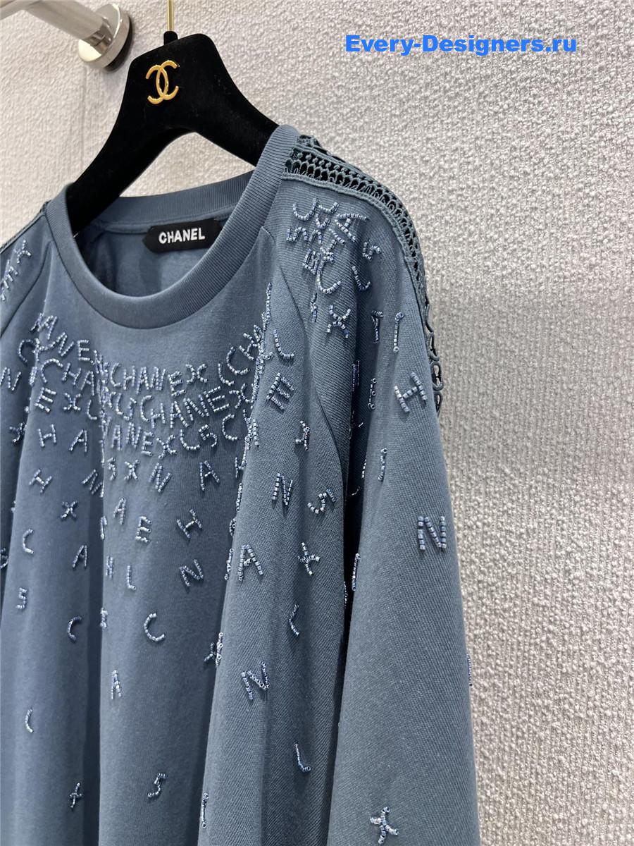 Ch**el logo beaded light blue cutout top