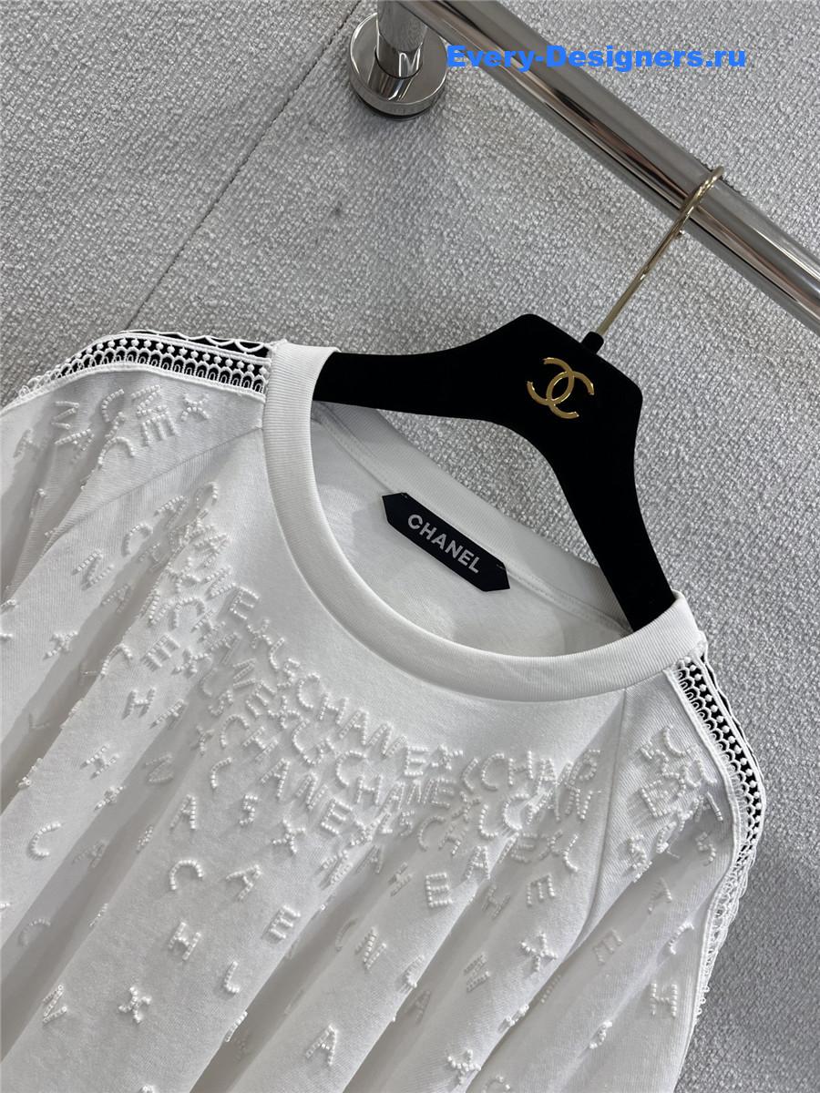 Ch**el logo beaded white cutout top