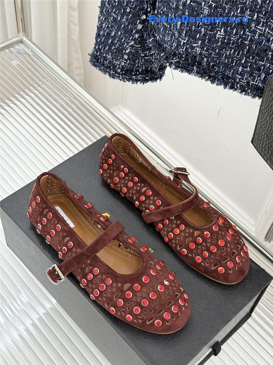 Alaia Crystal-embellished suede ballet flats