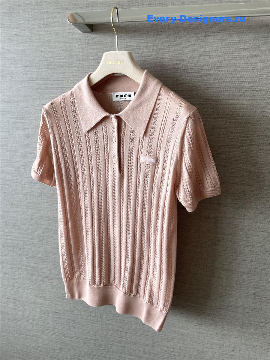 Miu Miu Powder Pink Cashmere Polo Sweater