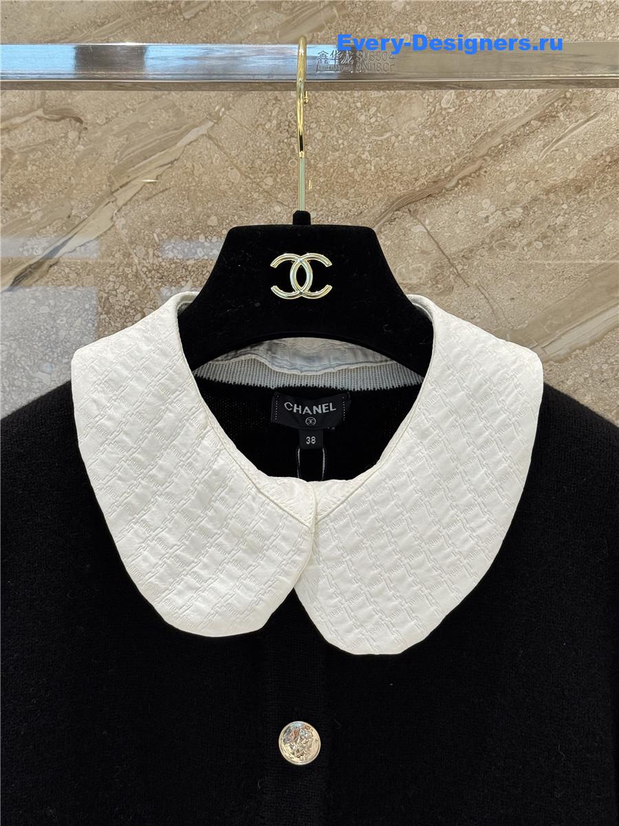 Ch**el collared black cashmere cardigan