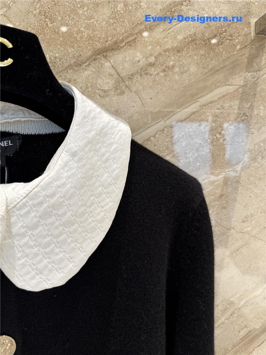 Ch**el collared black cashmere cardigan