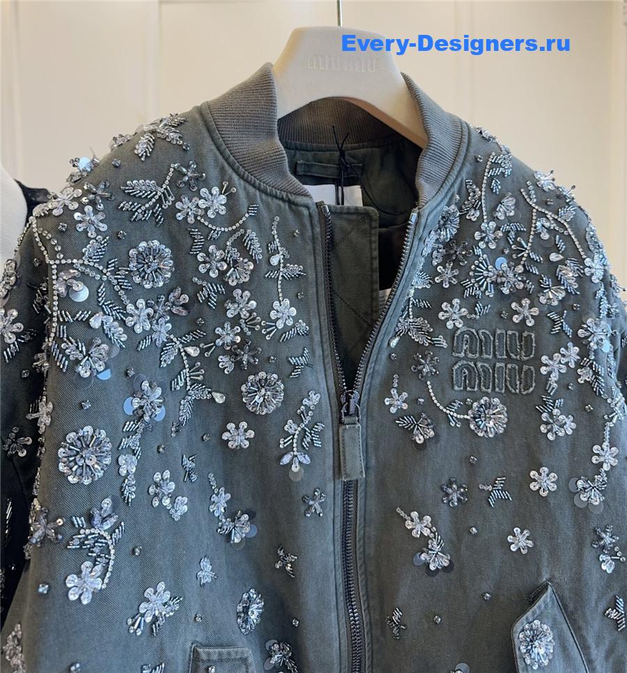Miu Miu Grey Beaded Padded Jacket