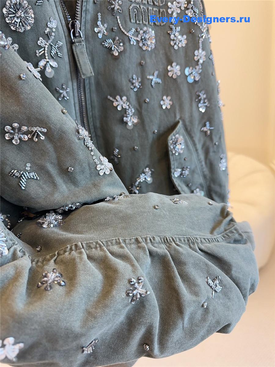 Miu Miu Grey Beaded Padded Jacket