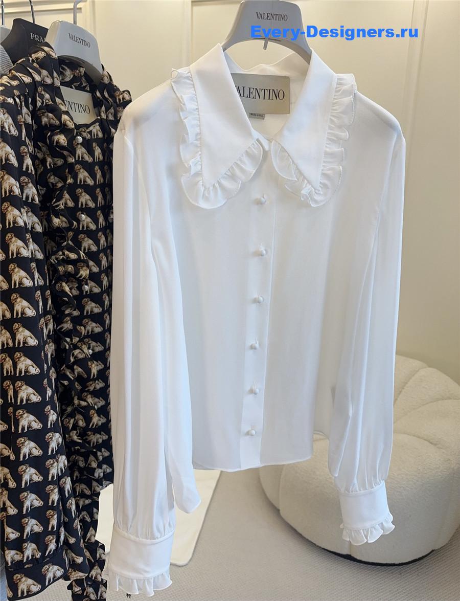 Va1e*ntin0 garavani white ruffled silk-crepe shirt