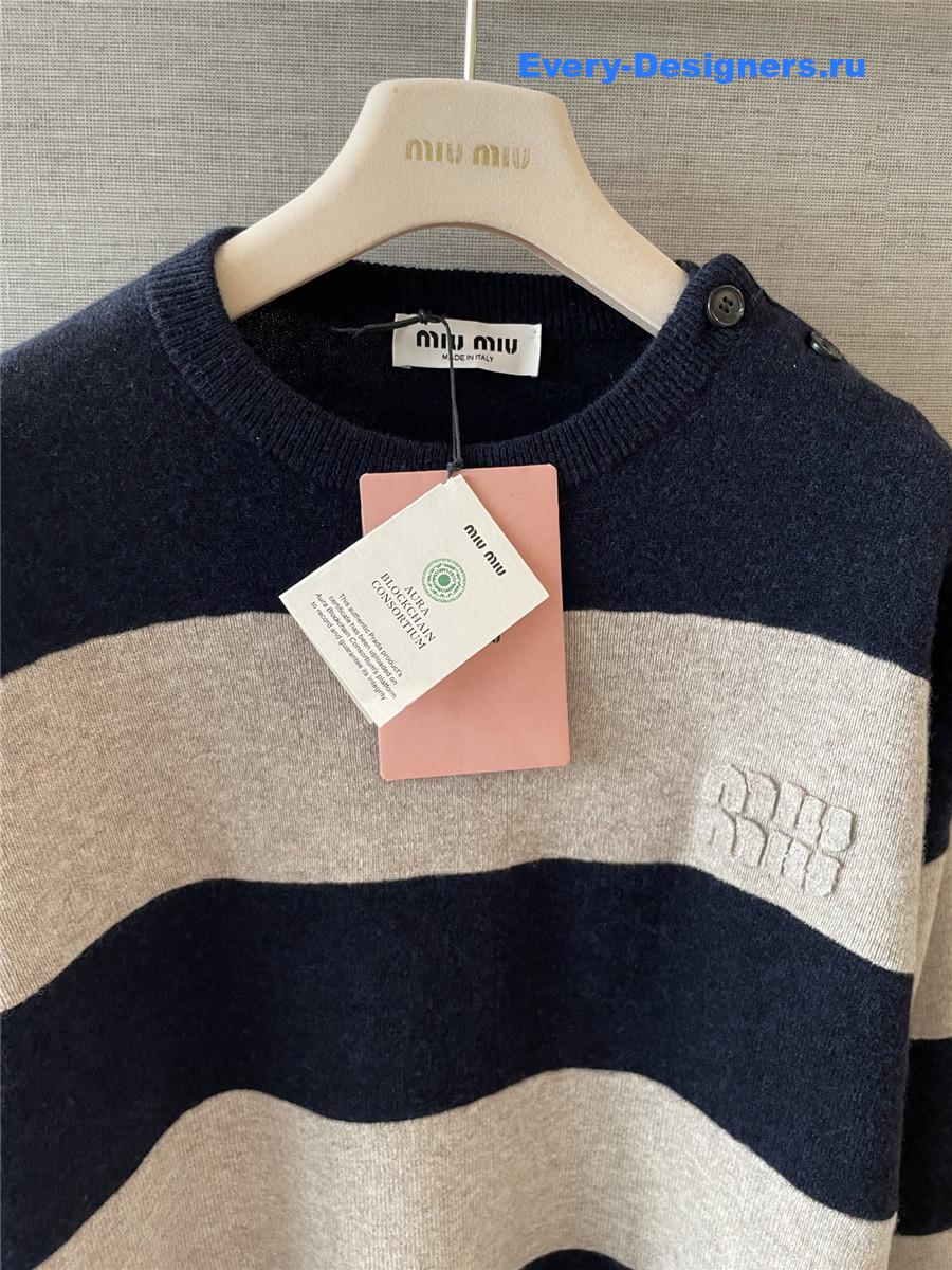 Miu Miu Logo Dark Blue Striped Top