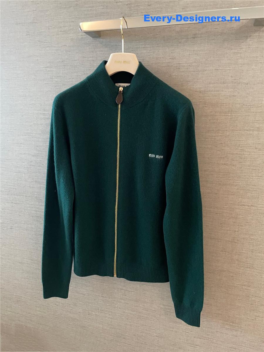 Miu Miu Blue Cashmere Zipper Cardigan