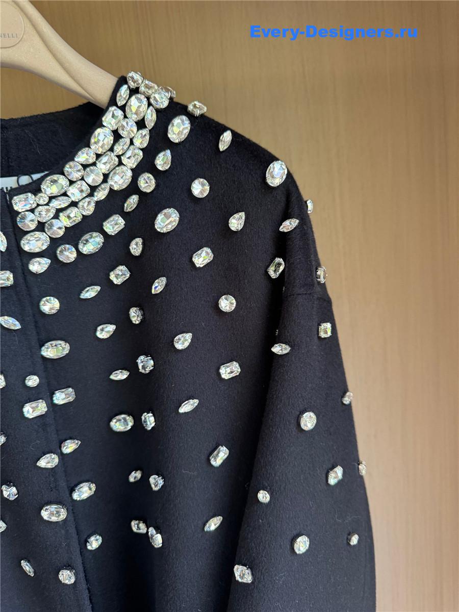 Miu Miu Crystal-embellished Black Long Cape Coat