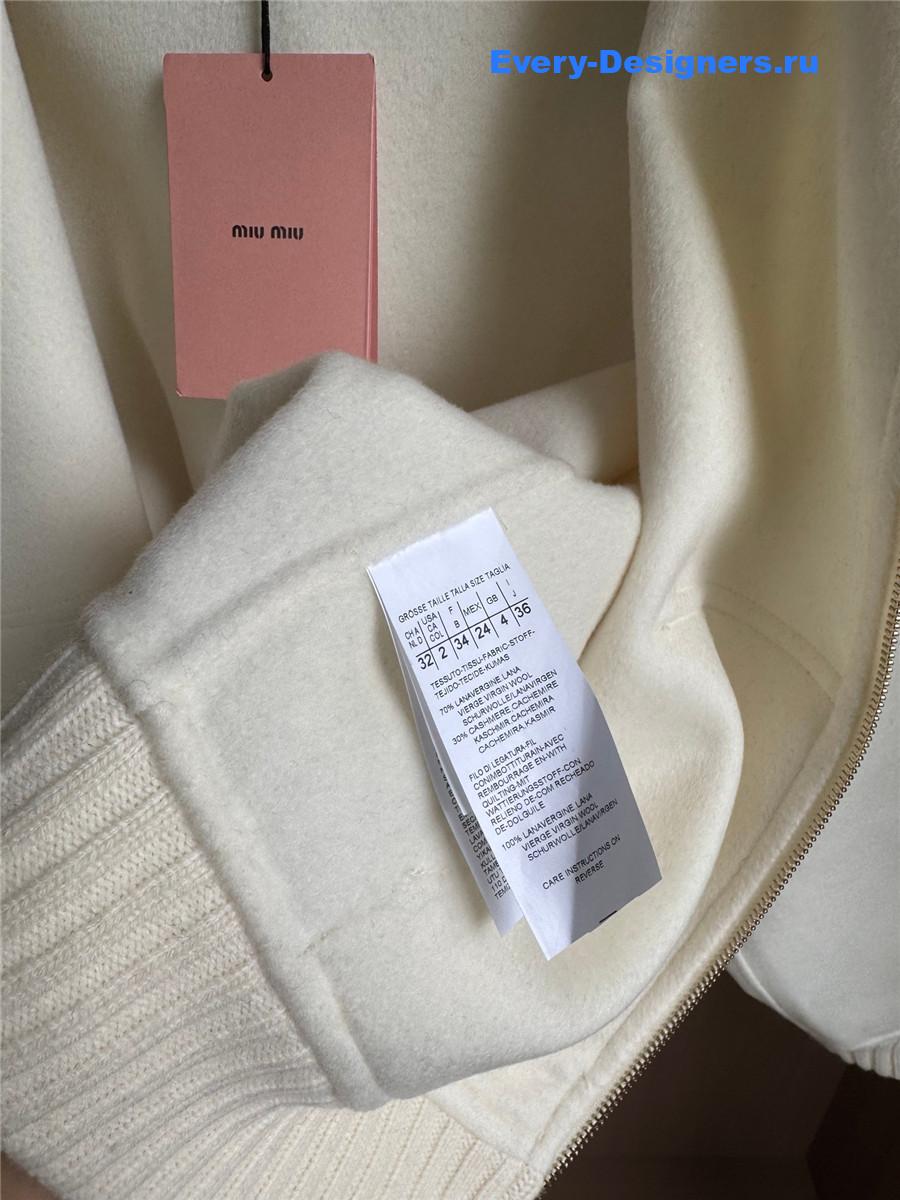 Miu Miu white zip-up hooded short cashmere coat