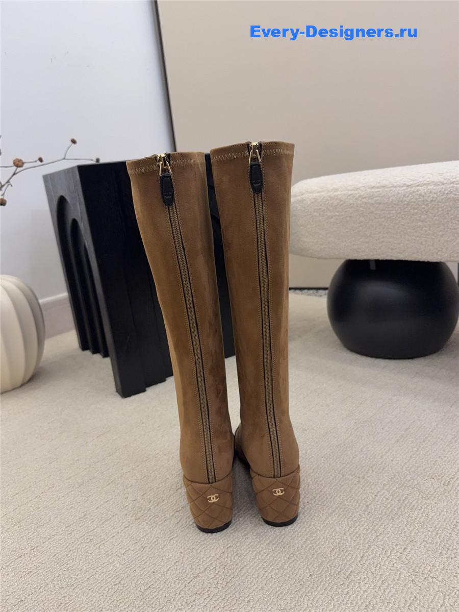 Ch**el wedge beige over knee boots