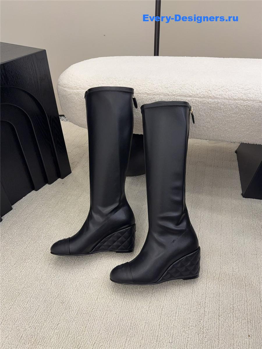 Ch**el wedge black over knee boots