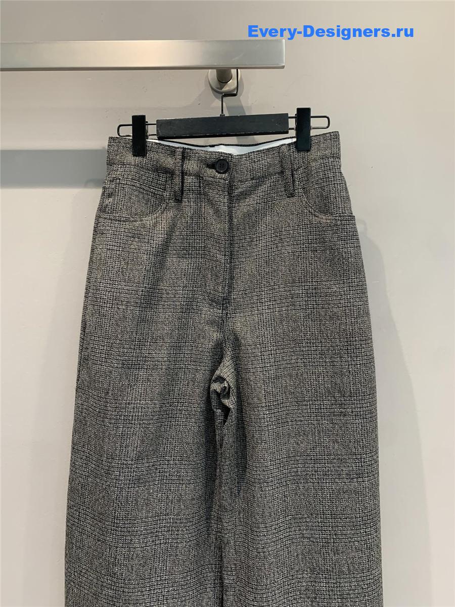 Pra*a dark grey wool check wide-leg pants