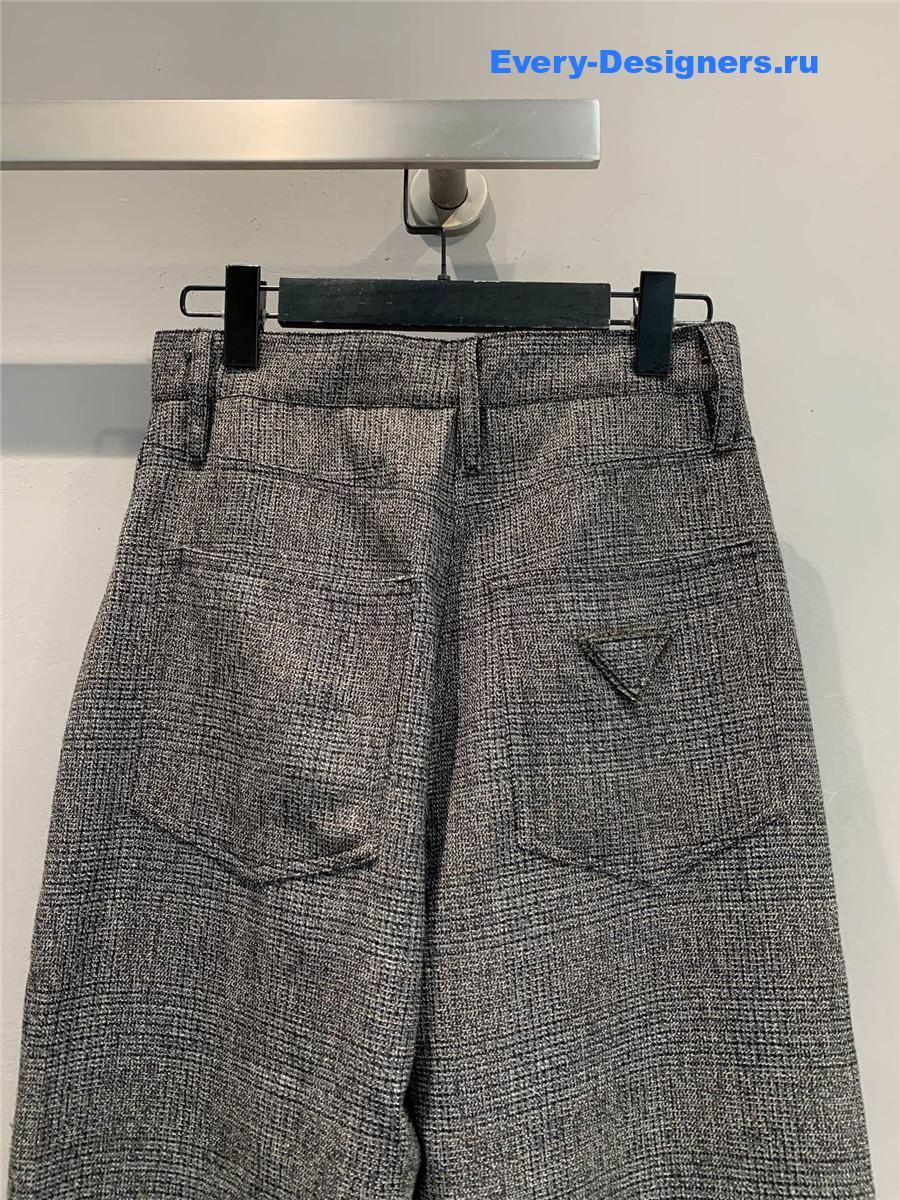 Pra*a dark grey wool check wide-leg pants