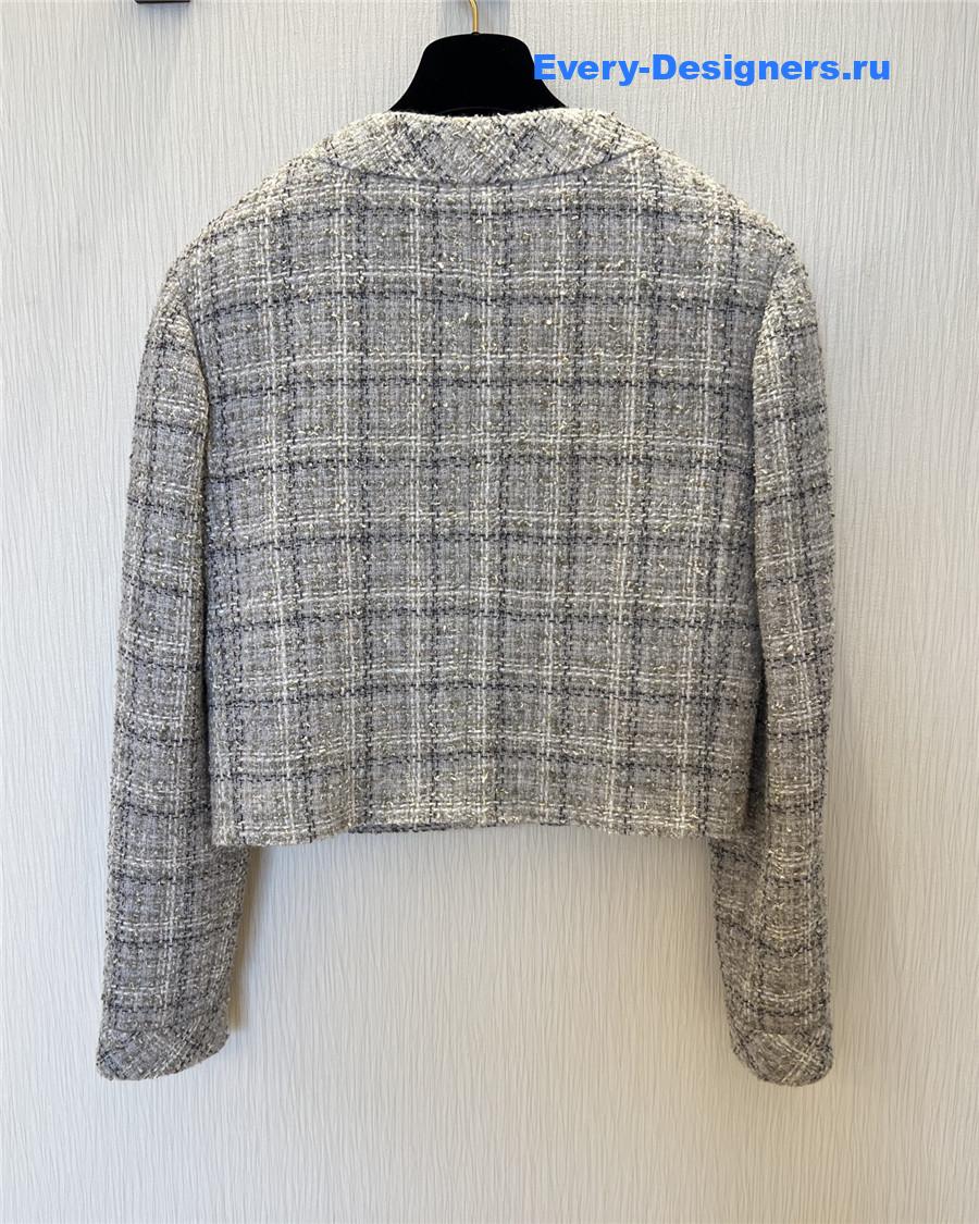 Ch**el grey v-neck tweed cropped coat