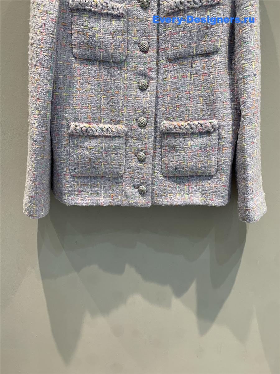 Ch**el round neck woven tweed jacket