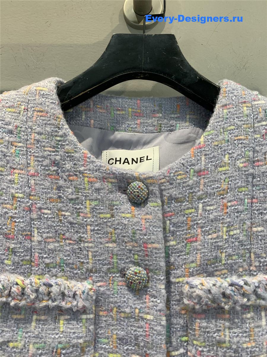 Ch**el round neck woven tweed jacket