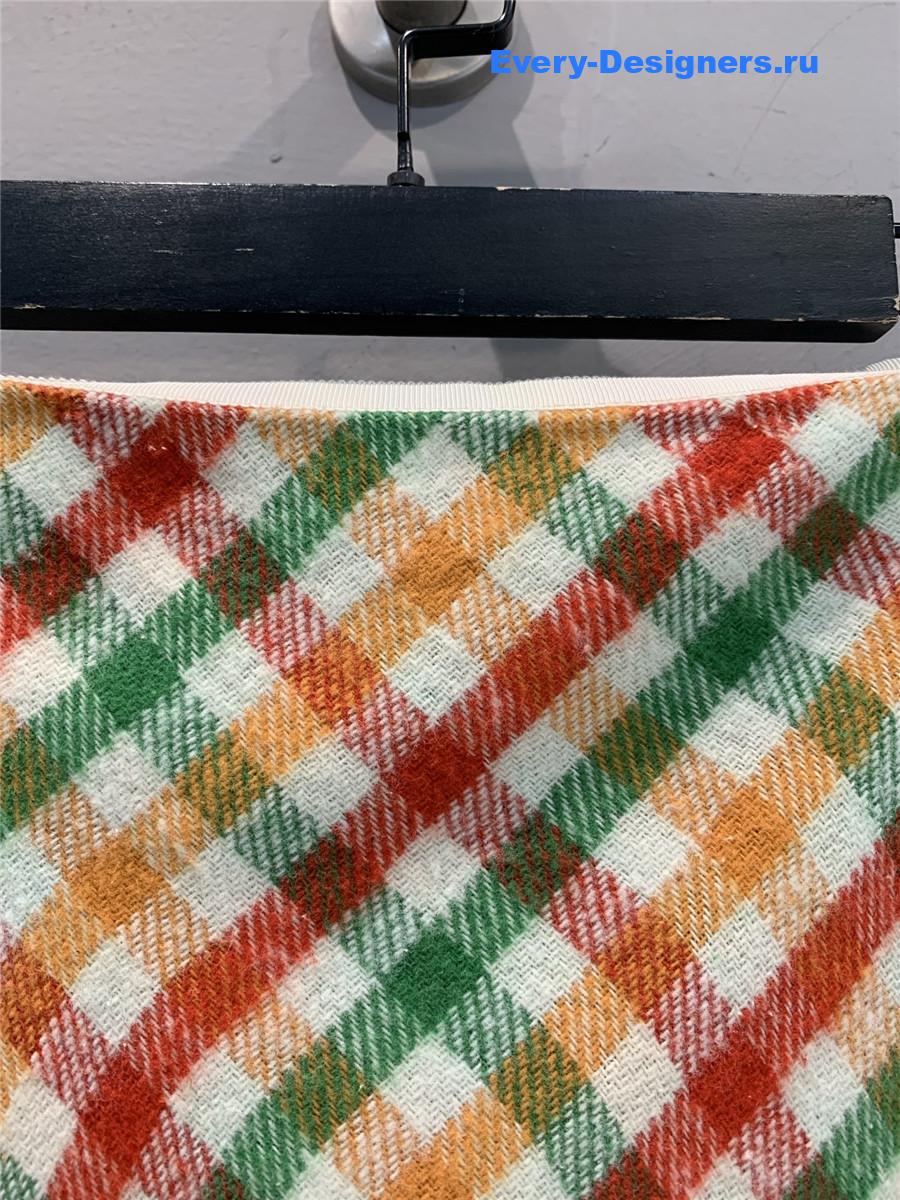 Miu Miu Red/green Diagonal Check Skirt
